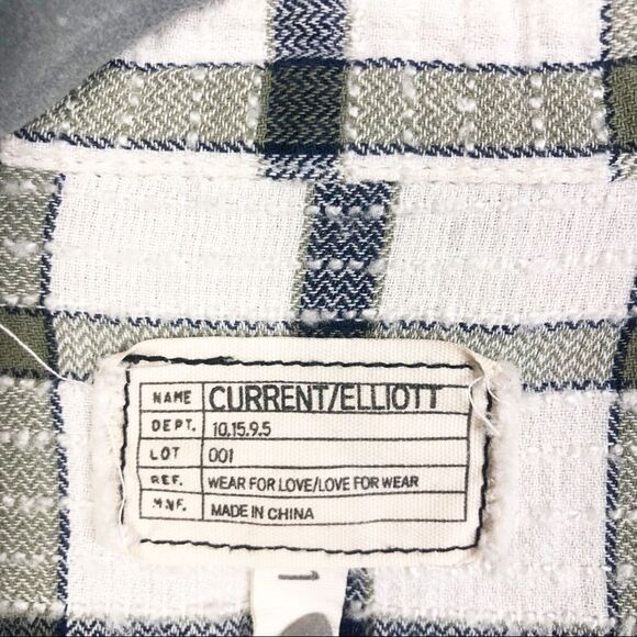 CURRENT/ELLIOTT | Plaid Button Front Shirt Cream Long Sleeve Women’s Size Small - Picture 6 of 11